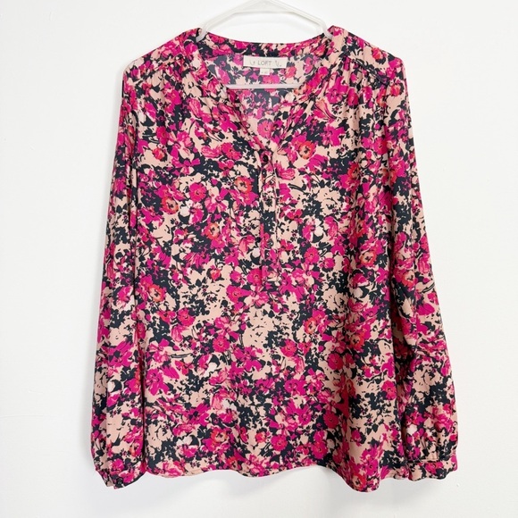 LOFT Tops - Loft Blouse Womens Medium Pink Floral Print Long Sleeve Half Button Top